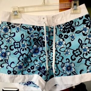 Blue and White Floral Board Shorts